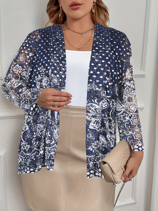 Boho Cardigan Women's Plus Paisley Print Long Sleeve Open Front