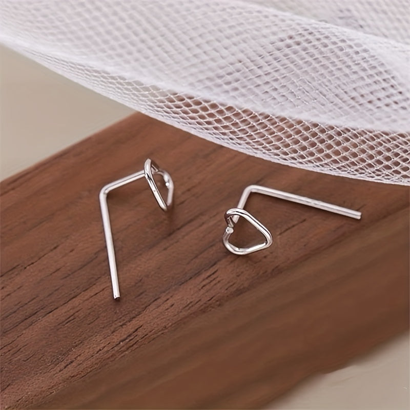 Hollow Heart Minimalist Stud Earrings Silver Plated Post Jewelry