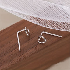 Hollow Heart Minimalist Stud Earrings Silver Plated Post Jewelry