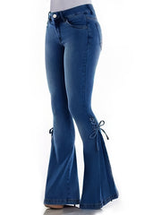  High Rise Lace Up Flared Leg Jeans