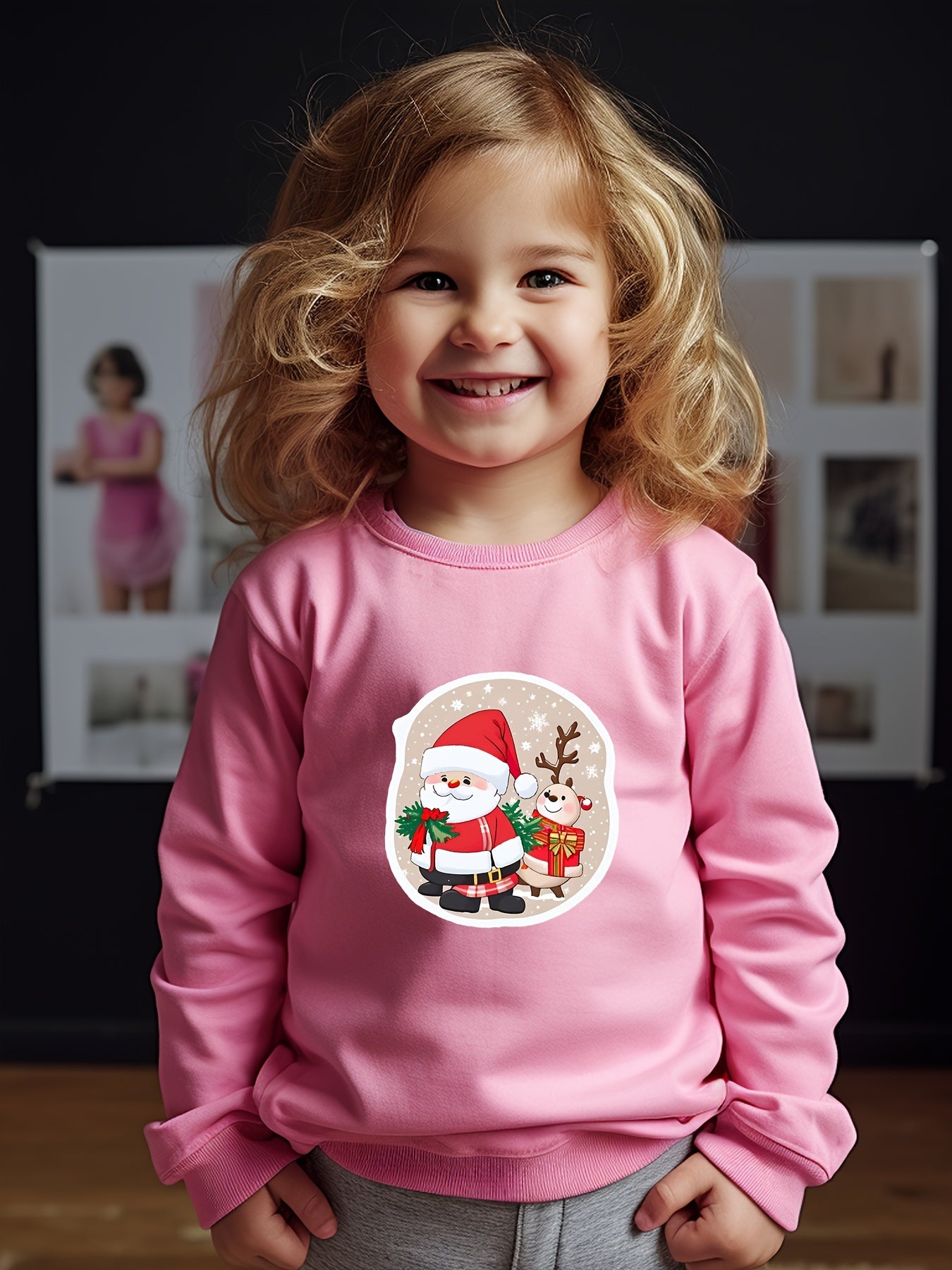 Merry Christmas Santa Print Girls Sweatshirt