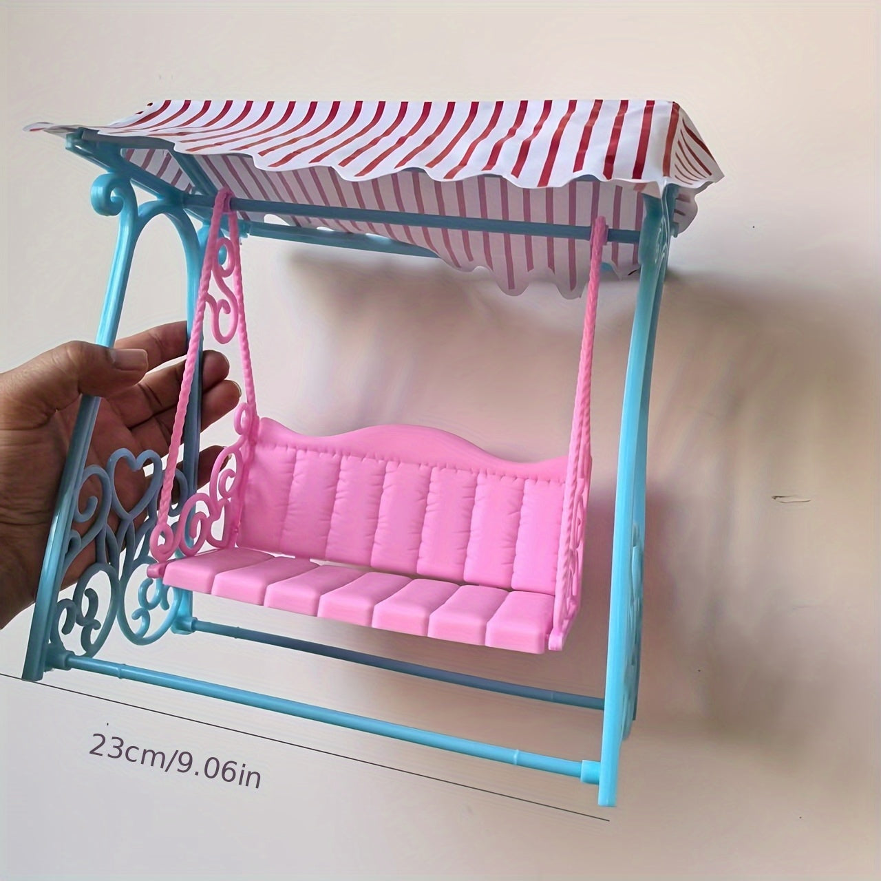 Pink Striped Canopy Mini Doll Swing Decoration