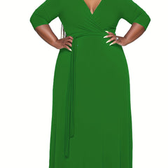 Women's Plus Solid Half Sleeve Maxi Dress With Belt