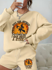  Halloween Women's Graphic Sweatshirt & Shorts Set