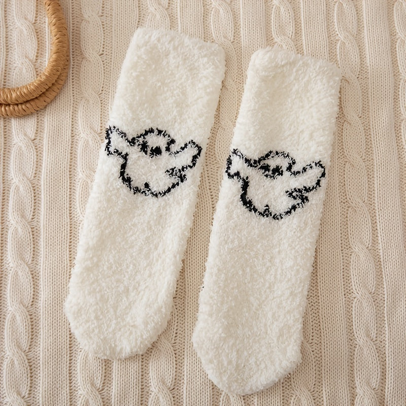 Halloween Pumpkin & Bat Print Socks & Funny Fuzzy Women's Stockings