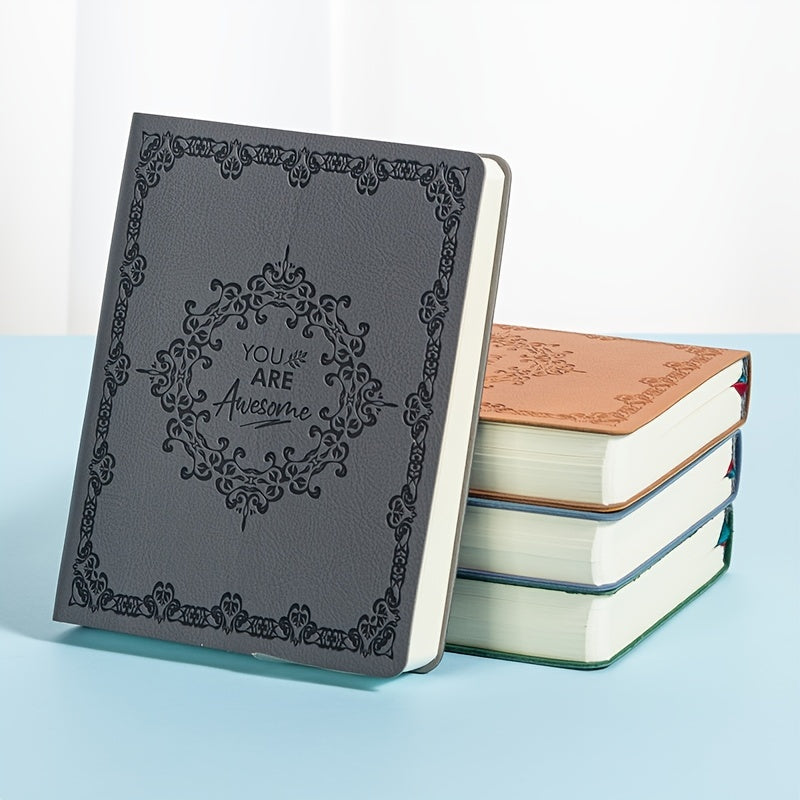 1PC 360 Page Leather Bound Notebook Retro Pattern PU Diary Stationery
