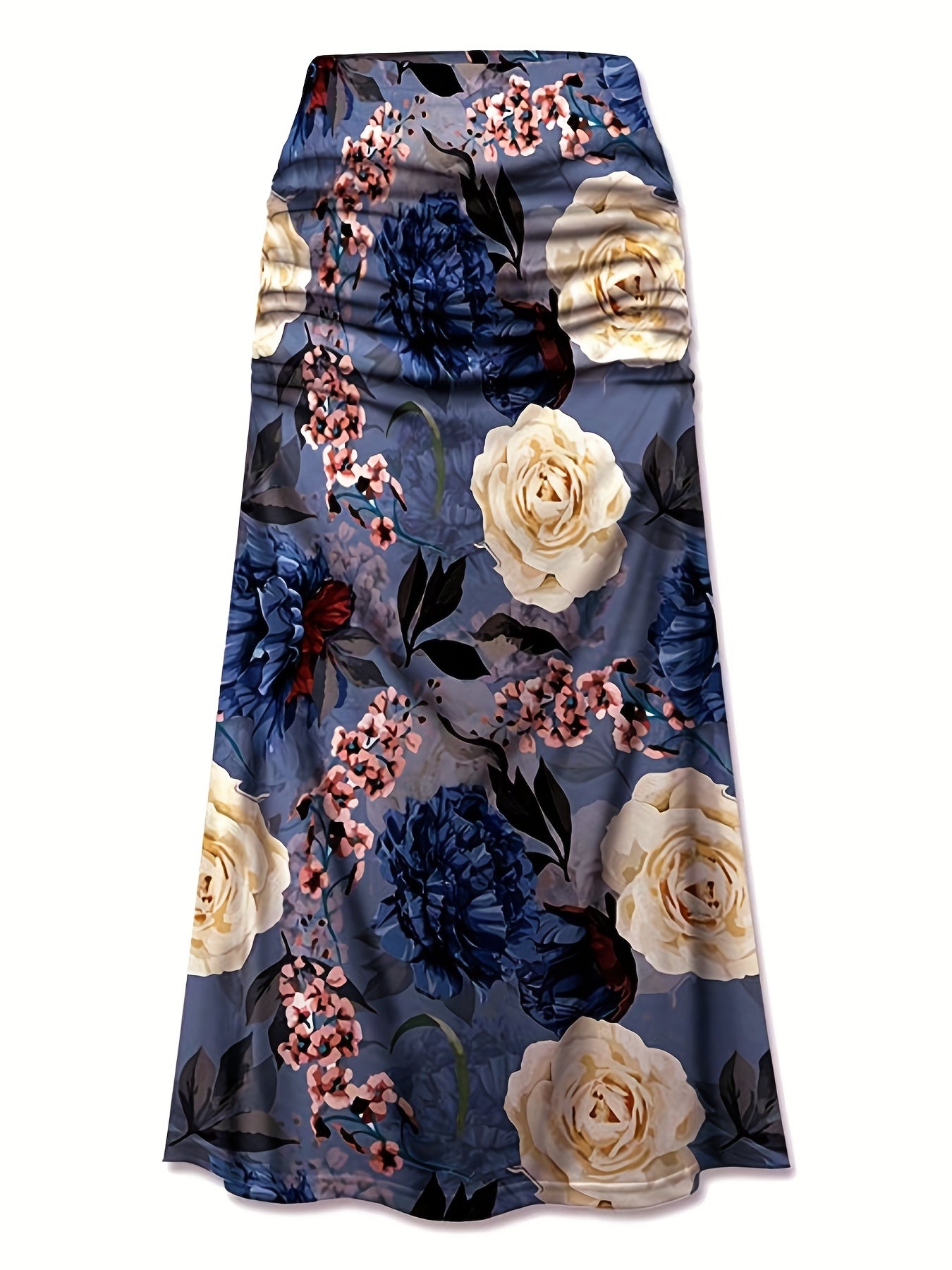 Floral Print High Rise Stretch Maxi Skirt