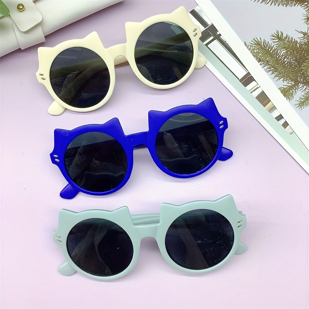 Cat Ear Shaped Round Frame Sunglasses for Boys UV Protection