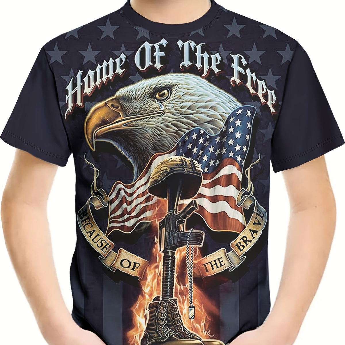 Eagle & Flag Pattern T shirt For Kids Short Sleeve Top Casual Tee Boy's Clothes