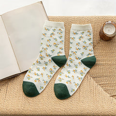 Floral & Plaid Print Socks - Women's Mid Tube Stockings