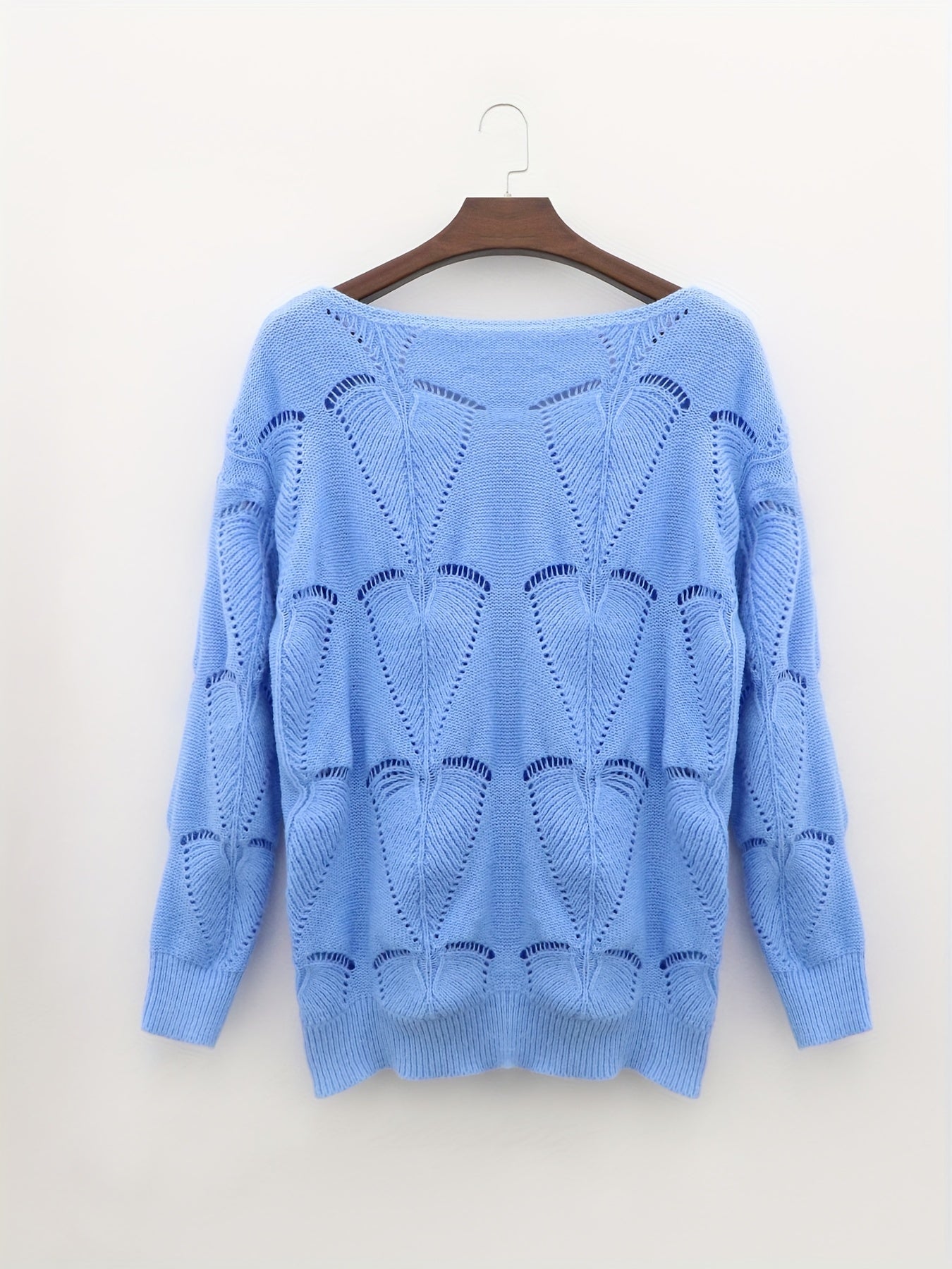  Casual Sweater Women's Hollow Out Long Sleeve V Neck Medium Stretch