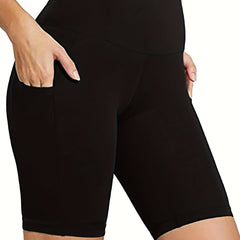  Solid High Rise Skinny Fitness Shorts With Pockets