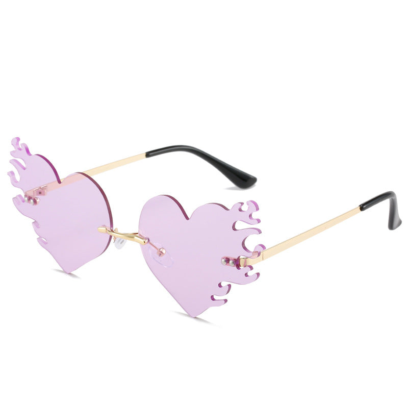 Heart Flame Sunglasses Women Rimless Party Glasses