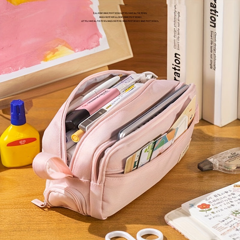 Large capacity double layer pencil case