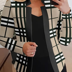  Plaid Print Long Sleeve Split Collar Blazer