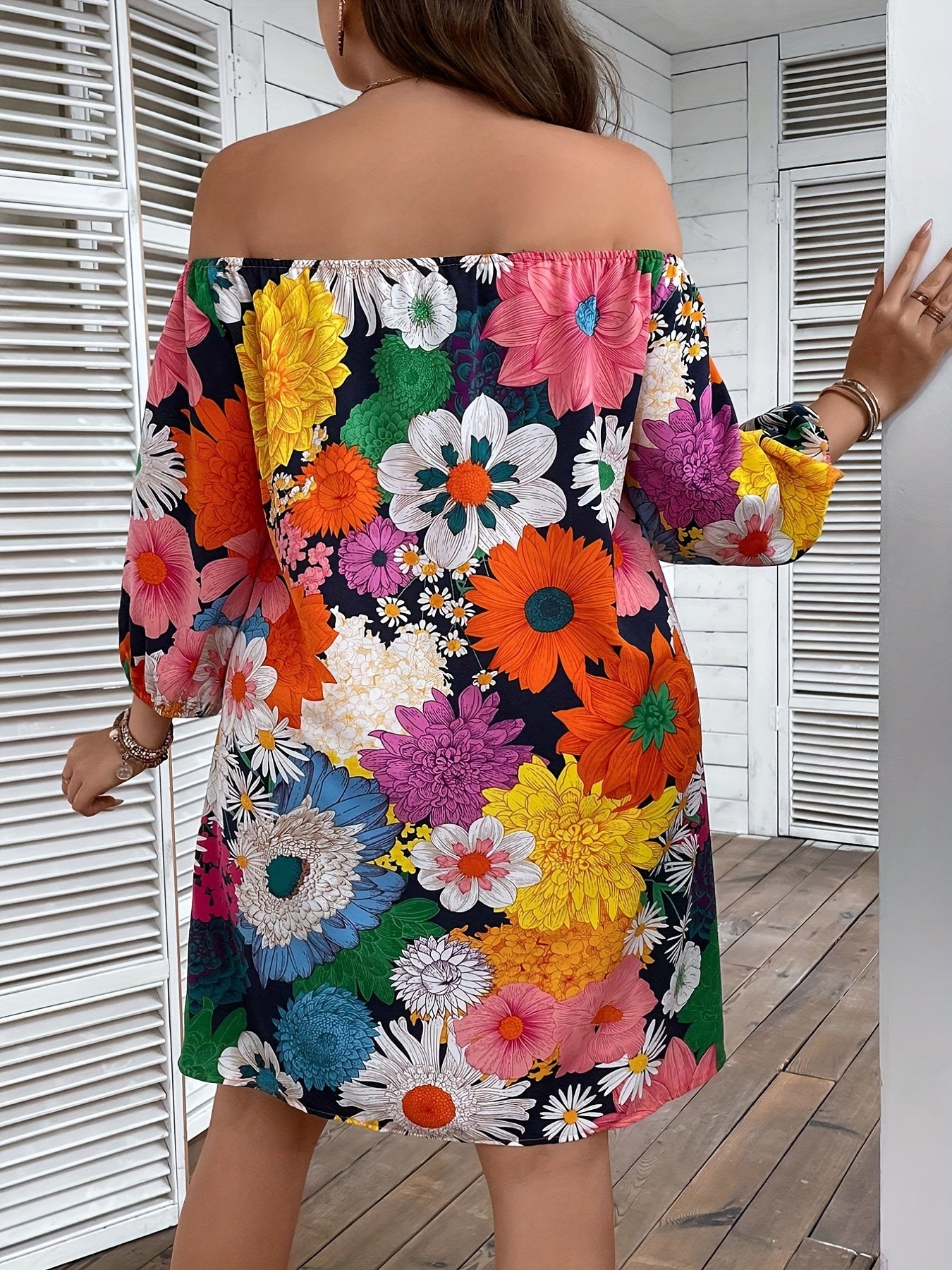  Boho Dress Women's Plus Off Shoulder Lantern Slee