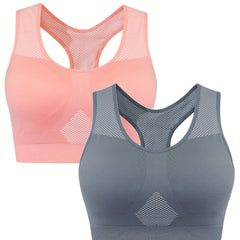 2 Pack Women's Plus Size Sports Bras Set Plus Full Coverage Wireless Racer Back