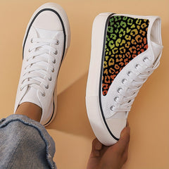 Leopard Print Chunky Canvas Sneakers High Top Skate Shoes