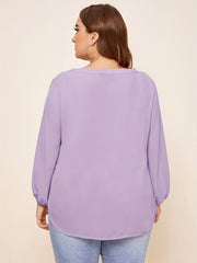  Solid Lantern Sleeve Lace Up Tunic Shirt