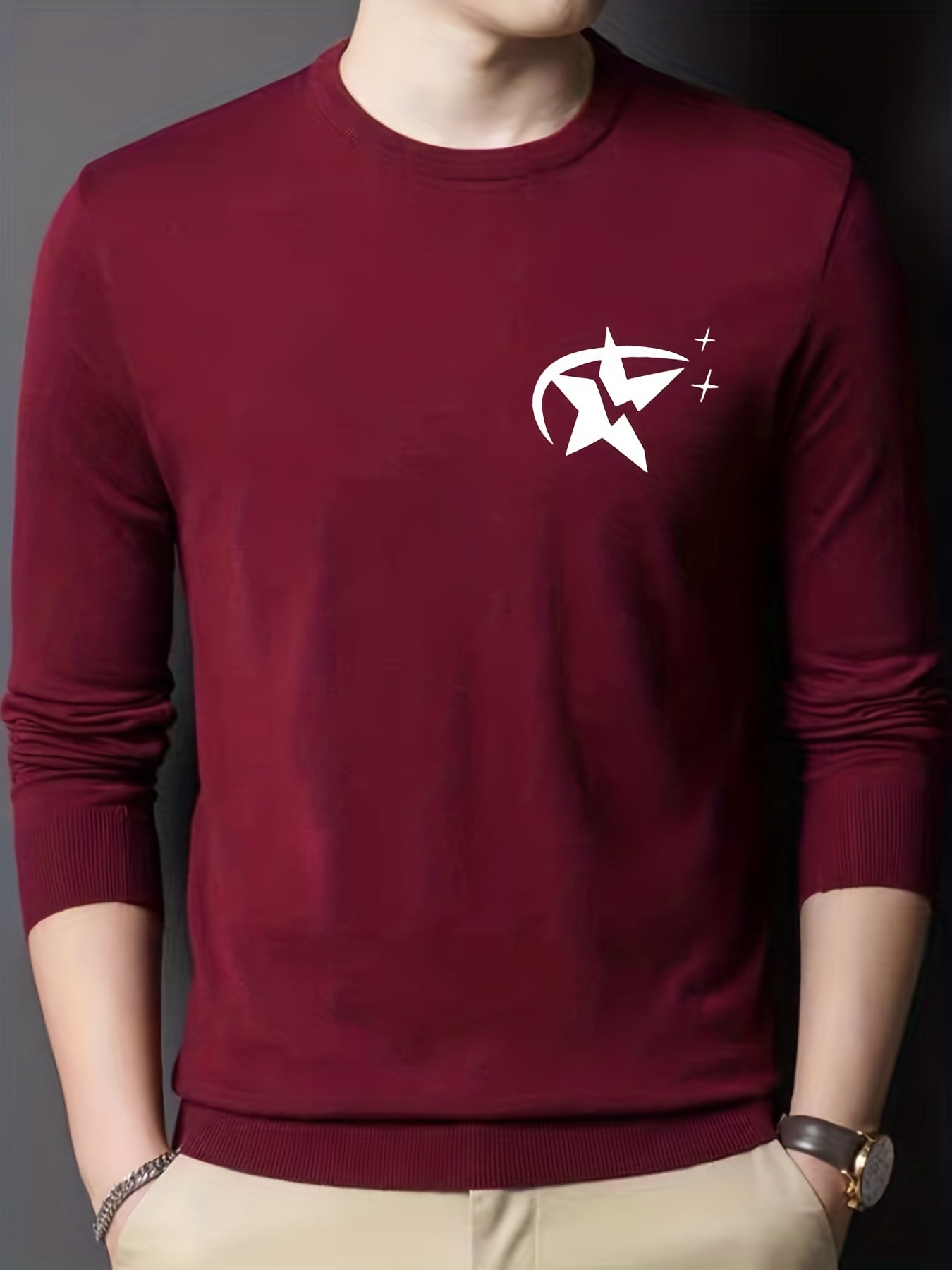 Star Pattern Knitted Sweater Men's Casual Warm Crew Neck Pullover