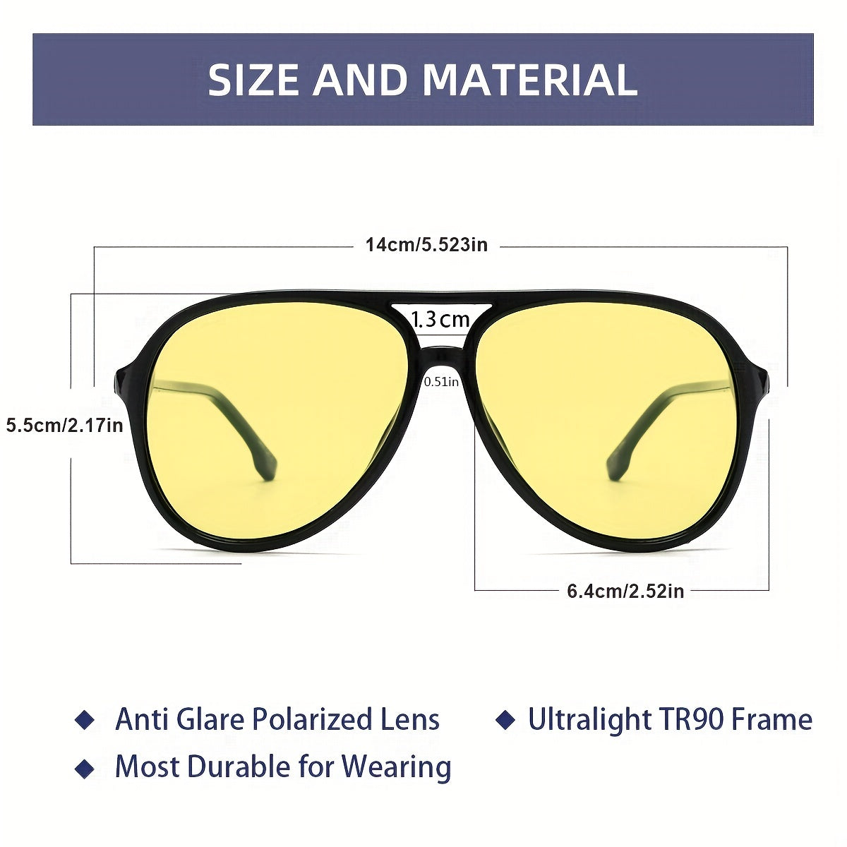 Night Driving Glasses TR90 Aviators Polarized Anti Glare Yellow Glasses