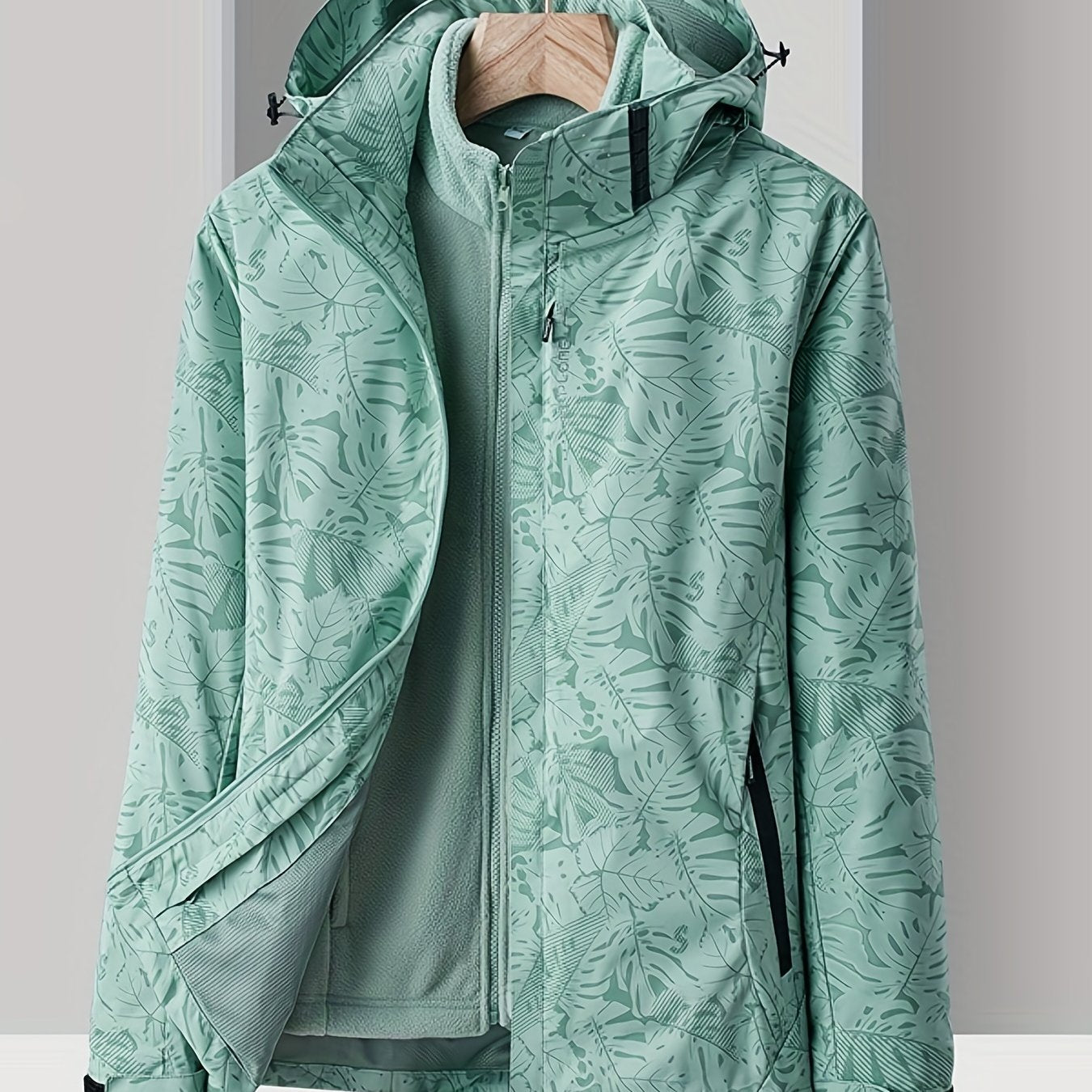 Women's Leaf Print Ski Jacket, Waterproof Soft Shell Hooded Snow Coat