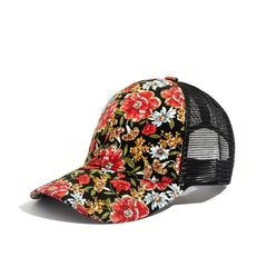 Vintage Flower Trucker Hat Mesh Baseball Cap Dad Hats for Women