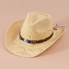 Cowboy Hat Straw Hollow Crochet Sun Hat Breathable Cowgirl Jazz Hats