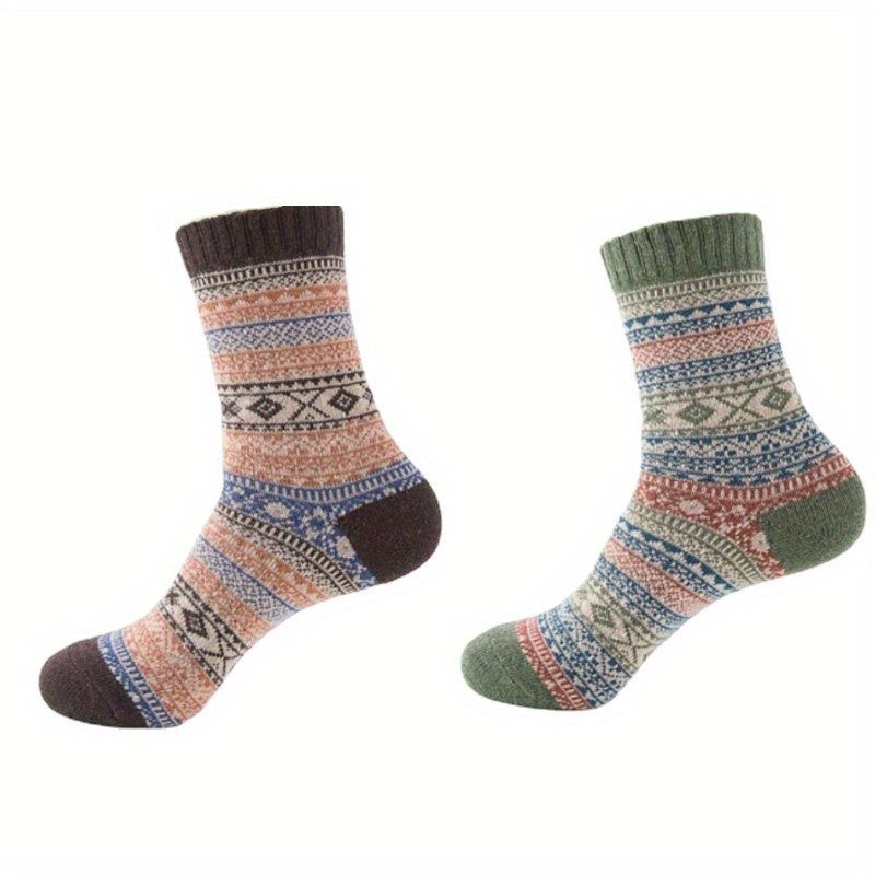 2 Pairs Geometric Pattern Socks Ethnic Style Mid Tube Women's Stockings