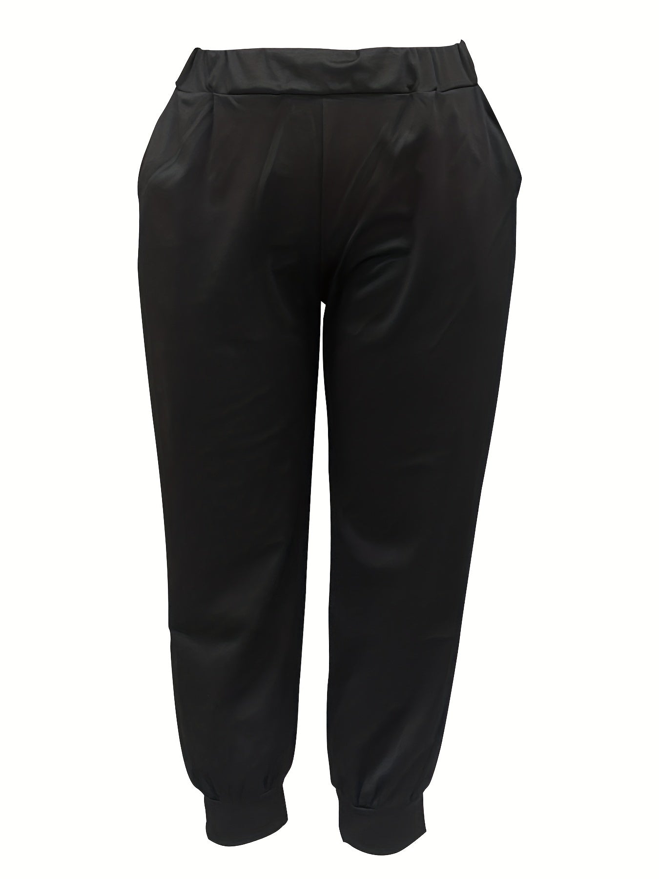  Casual Pants Women's Plus Solid Elastic Waist Medium Stretch Joggers
