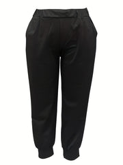  Casual Pants Women's Plus Solid Elastic Waist Medium Stretch Joggers