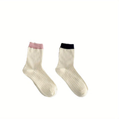 Colorblock Crew Socks Breathable Mid Tube Stockings
