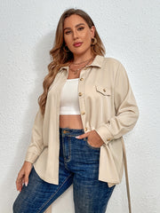  Solid Button Up Long Sleeve Blouse With Belt