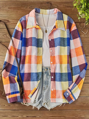  Colorful Plaid Print Long Sleeve Button Up Shirt