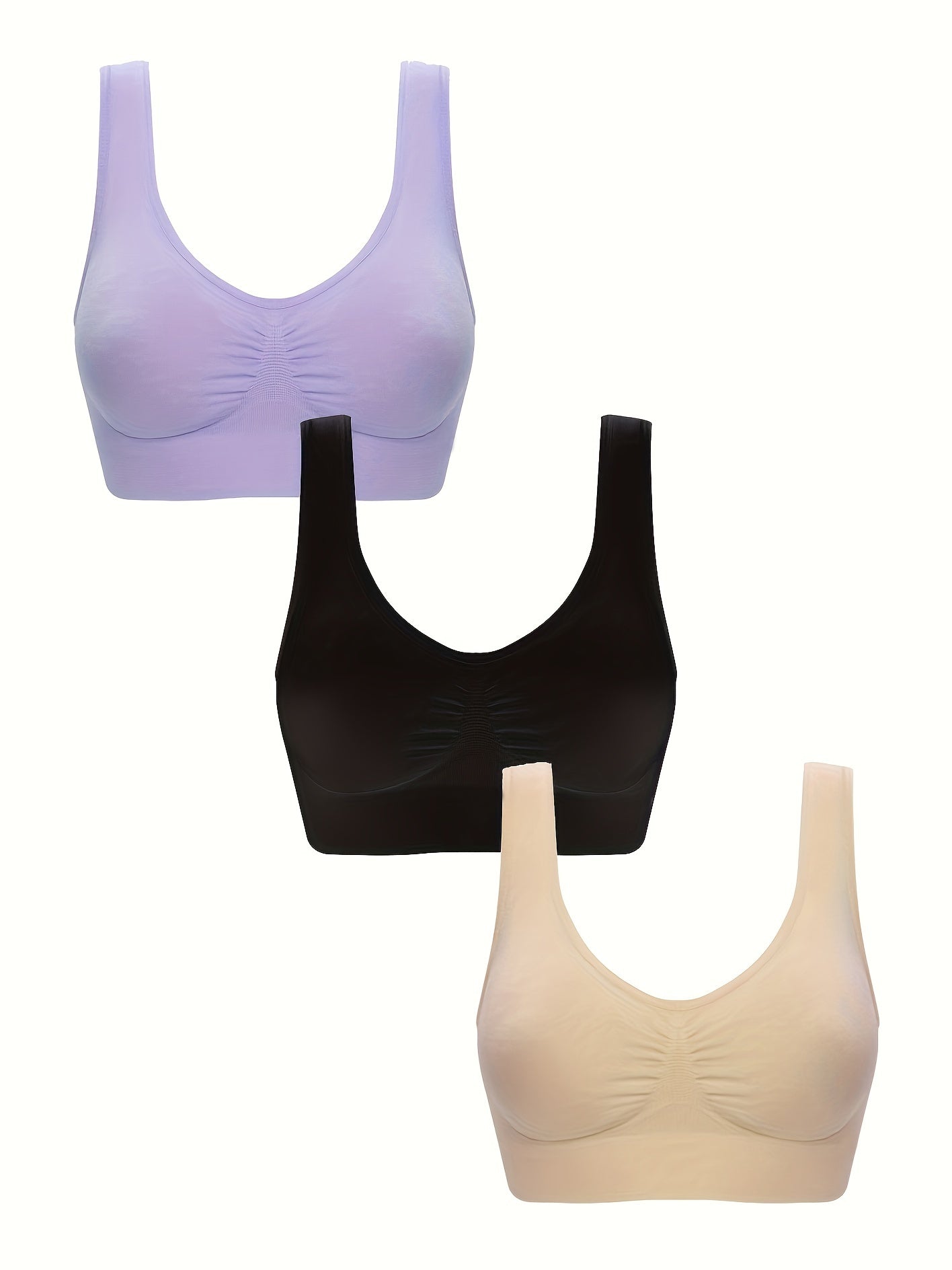 3-Pack Wireless Sports Bras - Comfy & Breathable Tank Bra