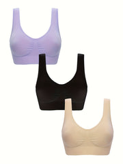 3-Pack Wireless Sports Bras - Comfy & Breathable Tank Bra