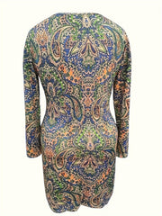  Boho Dress Women's Round Neck Stretch Dress