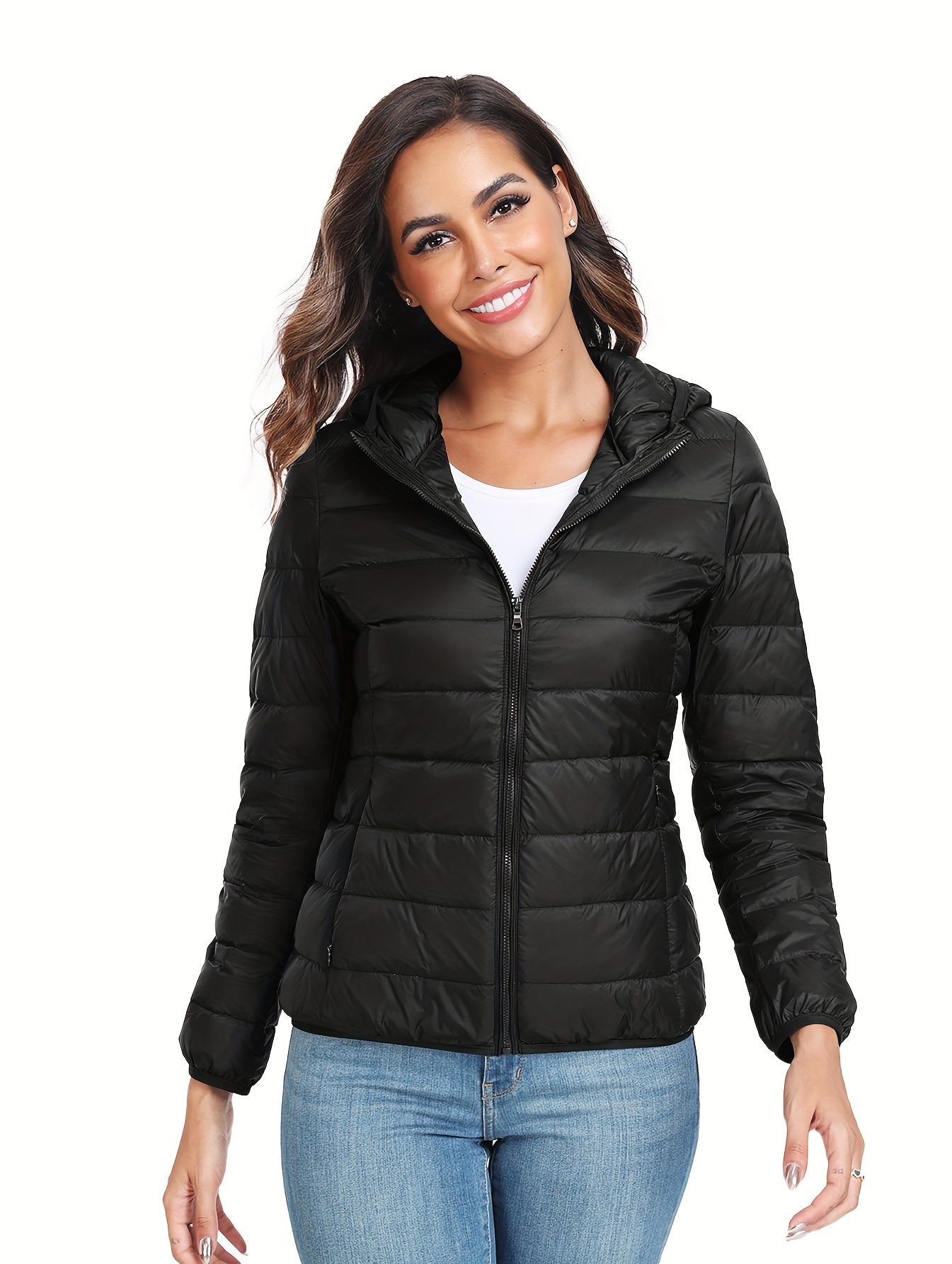 Women's Sports Hooded Puffer Jacket Solid Causal Down Long Sleeve