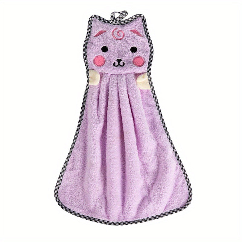 6pcs Cartoon Kitten Hand Towel Absorbent Soft Coral Velvet