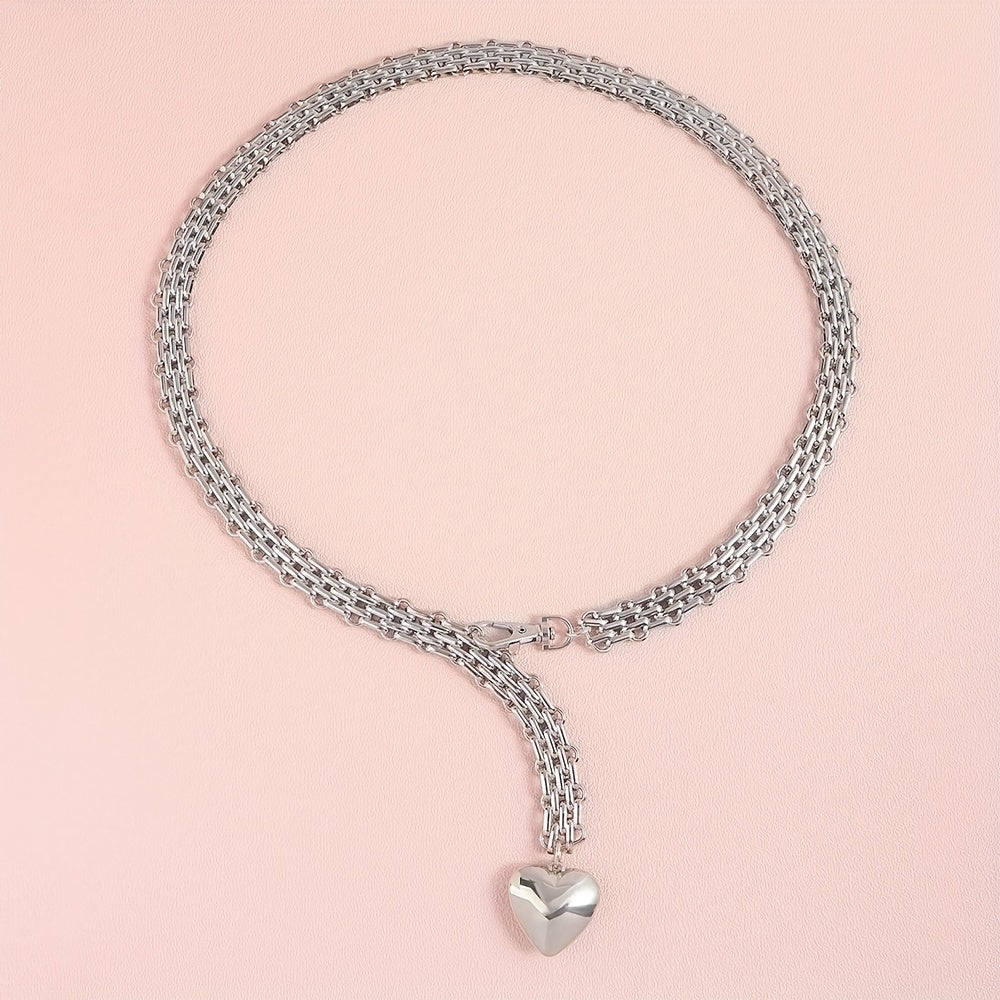 Heart Pendant Silvery Waist Chain Punk Metal Chain Belt for Women
