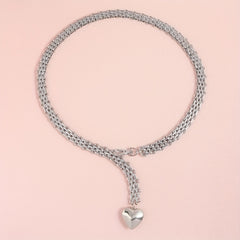 Heart Pendant Silvery Waist Chain Punk Metal Chain Belt for Women