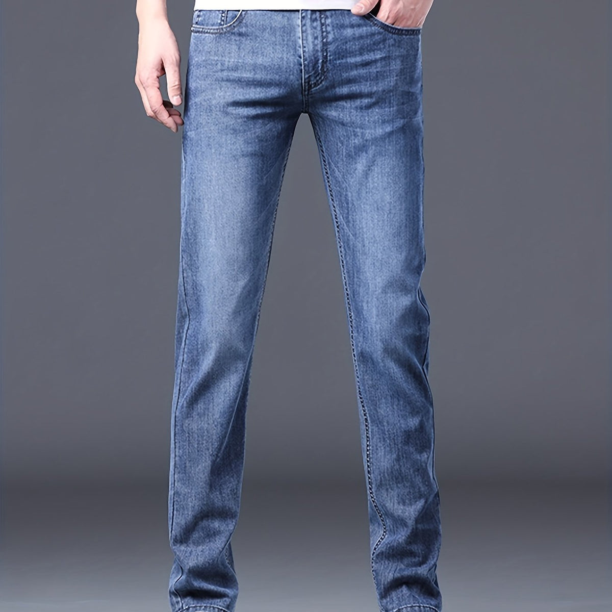 Men's Elastic Jeans Straight Leg Crop Denim Pants