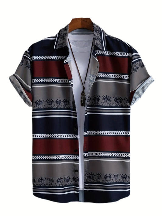Block Print Men s Casual Short Sleeve Shirt for Summer Vacation