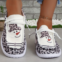 Christmas Snowman Print Low Top Sneakers Lightweight Casual Walking Shoes