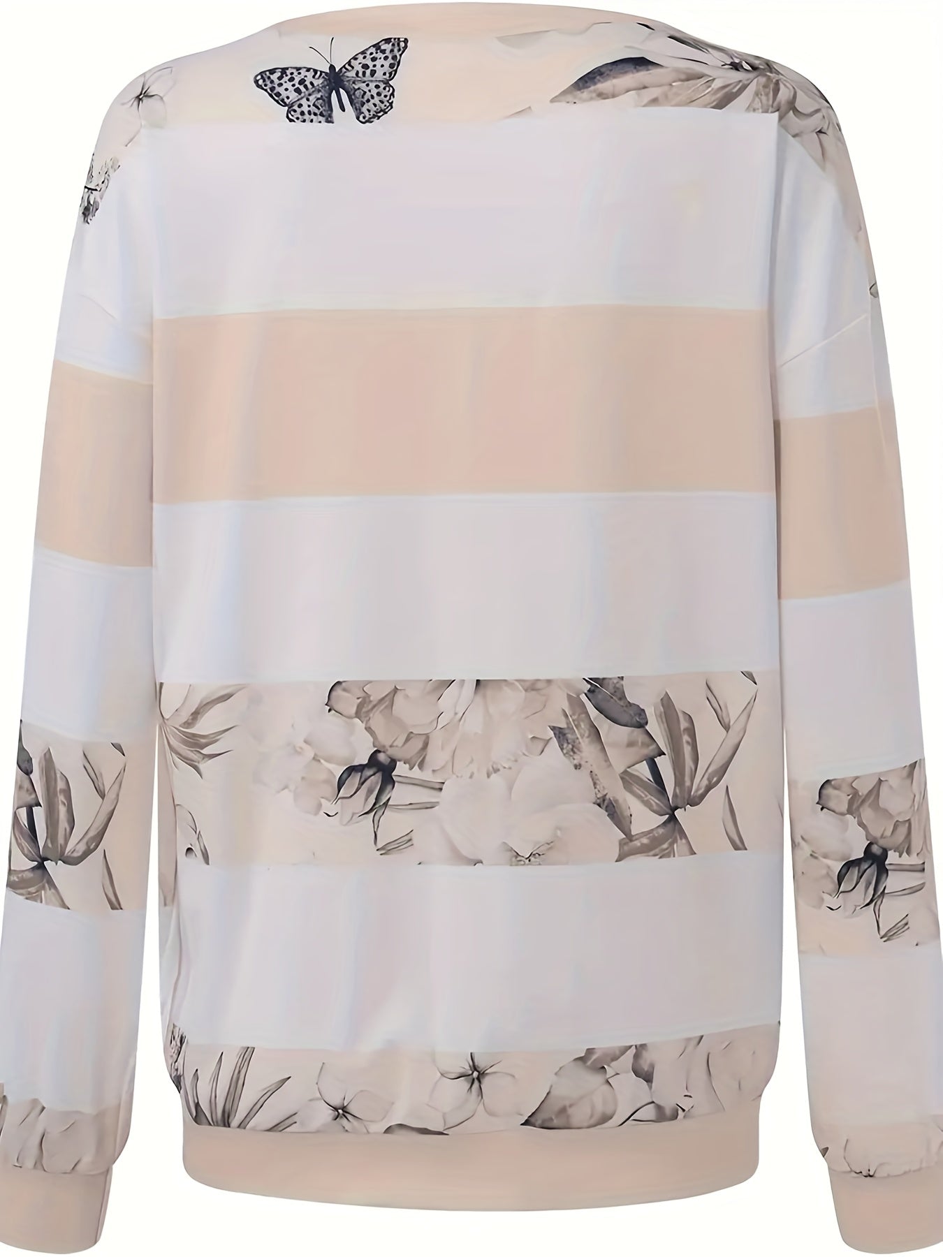 Floral Striped Zipper Sweatshirt for Fall & Winter