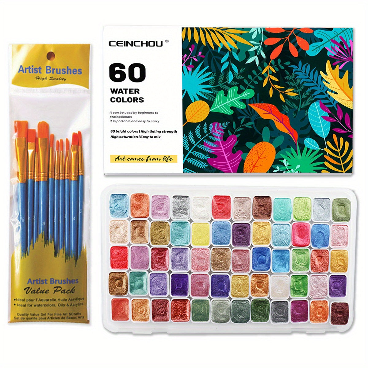 60 Colors Metallic Glitter Watercolor Paint Set for Artists