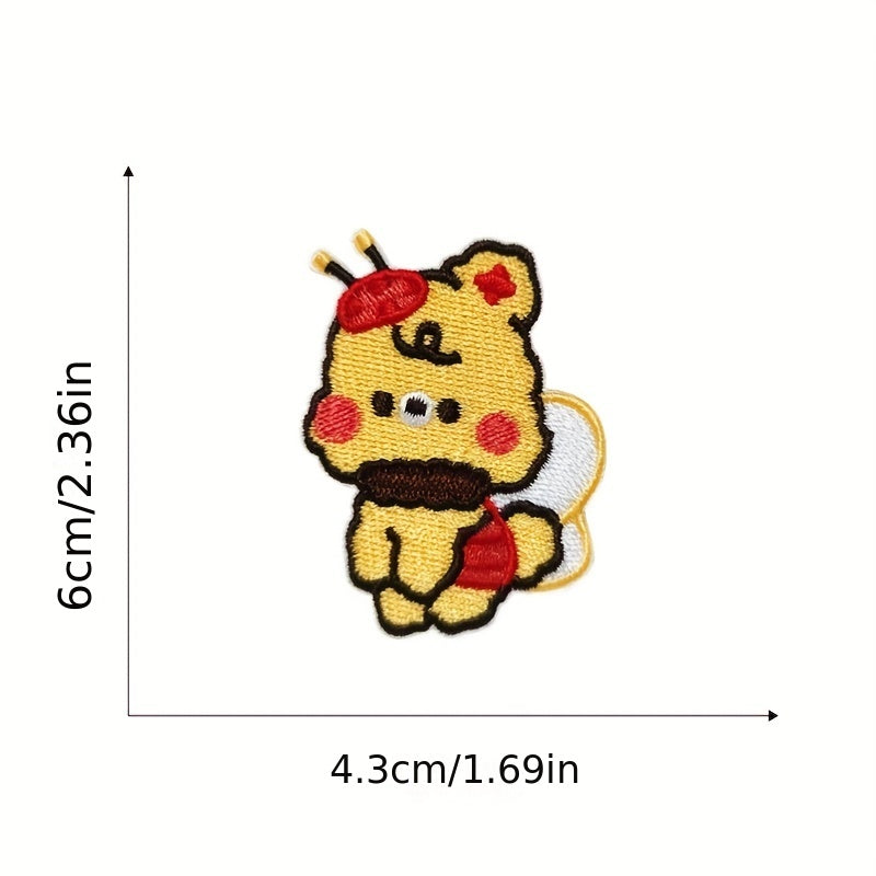 6pcs Bear Embroidered Patches Sew On Applique Repair Patch Decorations Men