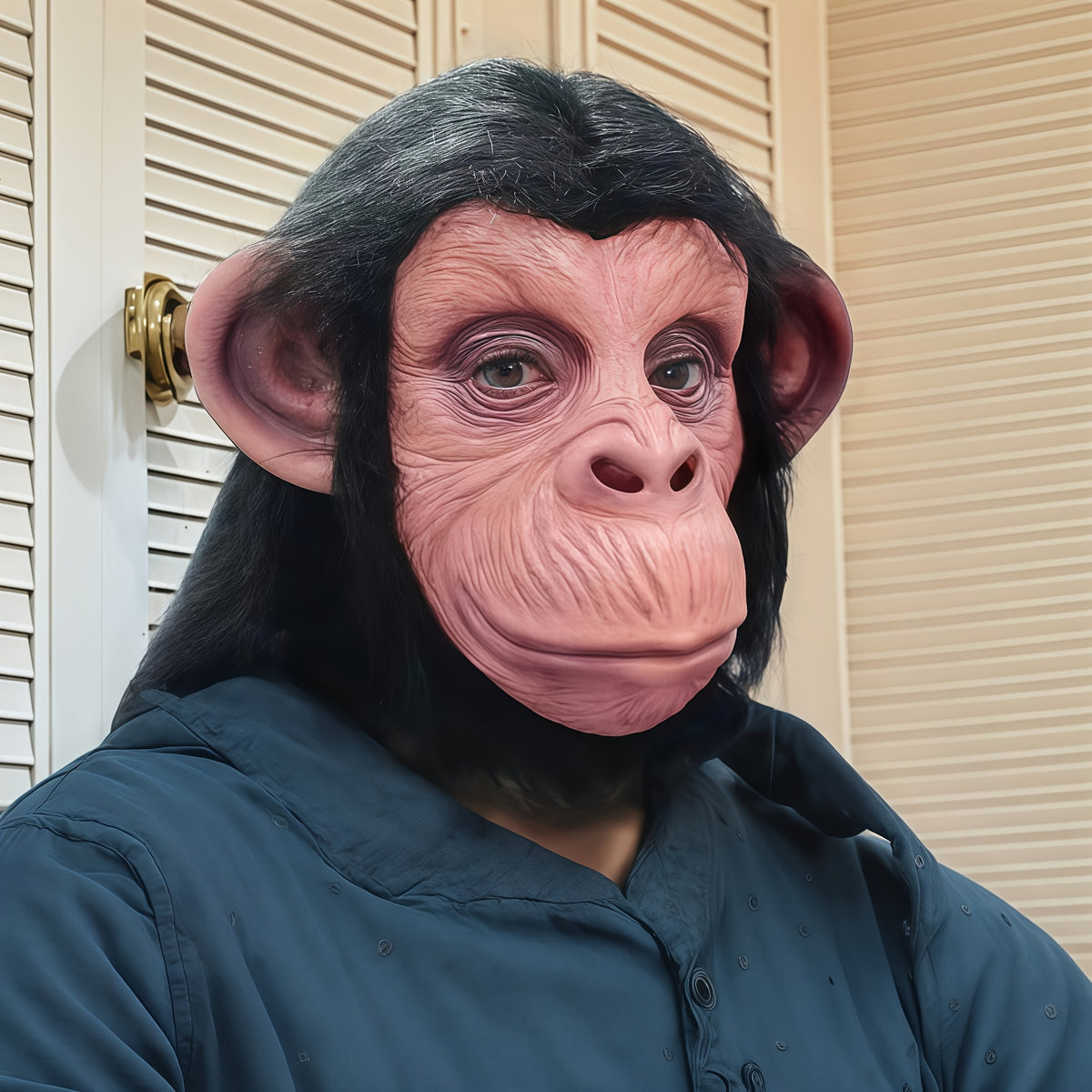 Realistic Chimp Mask with Hair for Halloween Parties