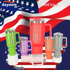 Laser Flag Tumbler 40oz Vacuum Insulated Cup Straw Lid Handle Portable