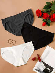 3 Pack Plus Size Basic Panties Set Women's Plus Solid High Cut Medium Stretch